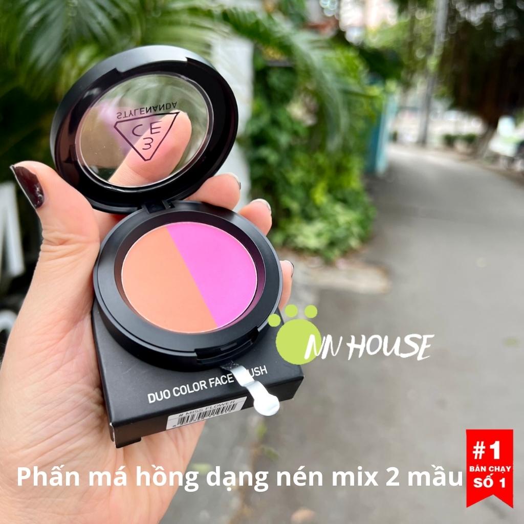 Phấn má hồng 3CE Duo Color Face Blush trang điểm lâu trôi tự nhiên, che khuyết điểm tông hồng cam, retro makeup phấn mắt