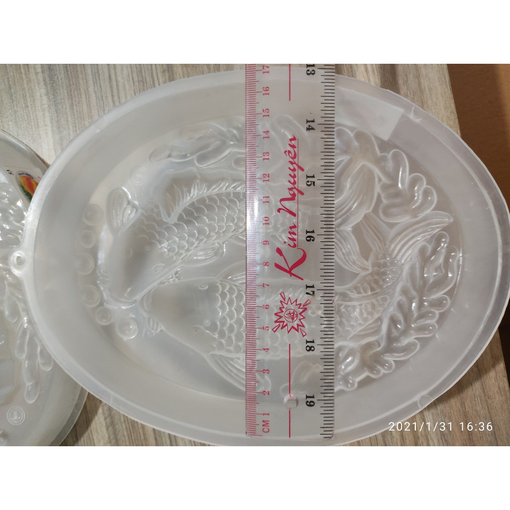 KHUÔN RAU CÂU OVAL NHỰA VĨNH TƯỜNG HÌNH 2 CÁ CHÉP 20 CM x 15.5 CM