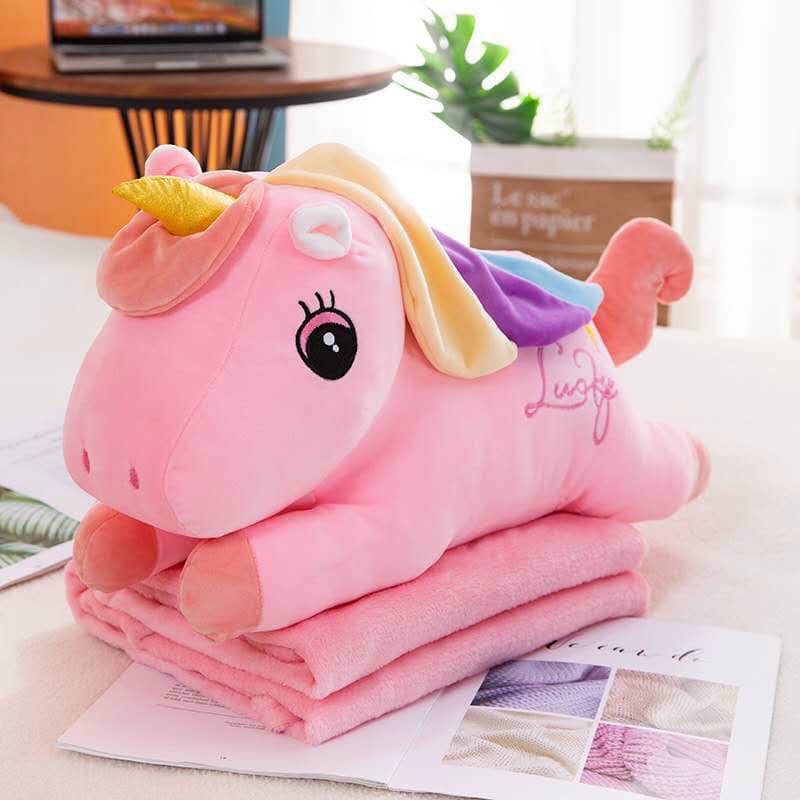 Gấu bông có mền , gấu mền 3 in  1 đủ hình tiên cá , pikachu, thỏ, heo unicorn....