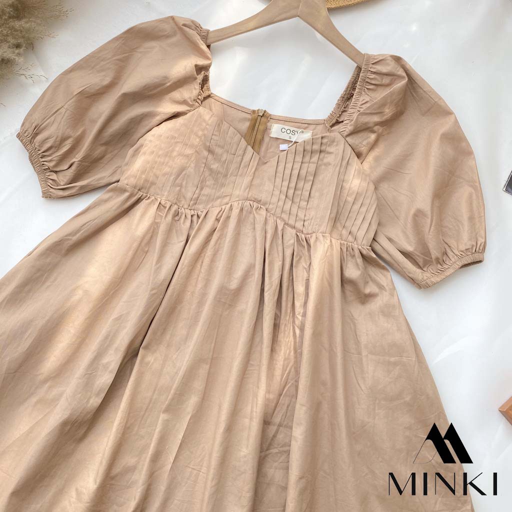 ĐẦM XẾP LY NGỰC - Chất Liệu Kaki Thun Nhập Khẩu - 3 màu Trắng/ Nude/ Hồng [HÀNG THIẾT KẾ] | BigBuy360 - bigbuy360.vn