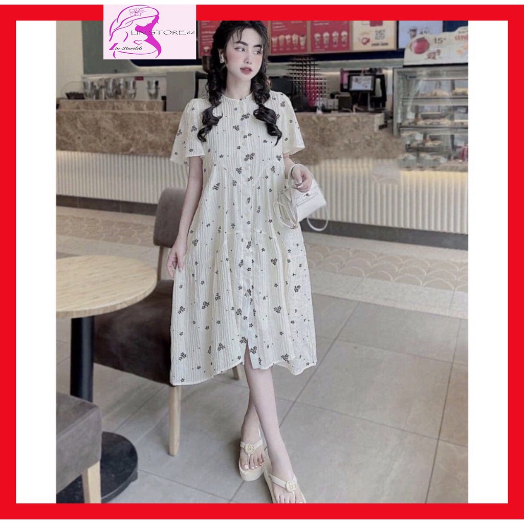 Váy Bầu Đầm Bầu Mùa Hè Tay Ngắn Dáng Suông Tầng Hoa Nhí Thời Trang Thiết Kế Công Sở Xinh Xắn Mát Mềm 0011 Lin Store66