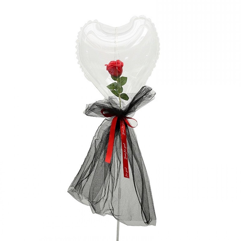 Bong bóng trong suốt hình trái tim kèm hoa hồng giả và dây đèn led trang trí tiệc cưới/làm quà tặng tiện dụng