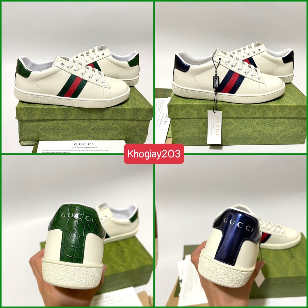 giày Gucci ACE trơn 3 vạch trắng kem đế thơm cao cấp