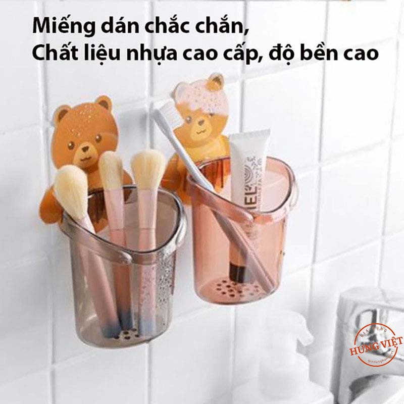 Cốc dán tường hình gấu, đựng đồ đa năng, dán chắc chắn, cắm bàn chải trong phòng [CỐC GẤU]