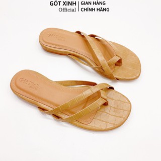 Dép xỏ ngón nữ GÓT XINH GX285 quai dập vân da rắn đế bệt