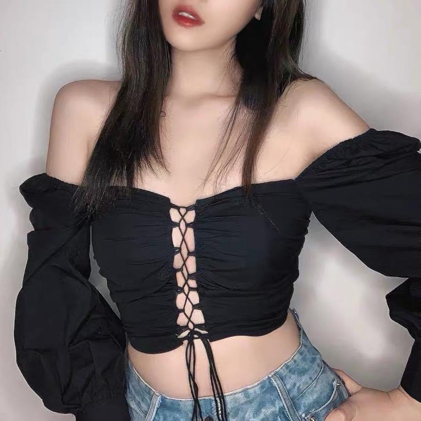 (ẢNH THẬT) Áo Croptop Đan Dây Tay Dài Daisy (TRẮNG+ĐEN)