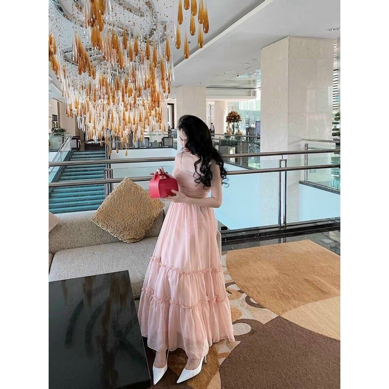 Đầm maxi hồng pastel