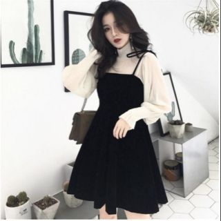 Váy ulzzang nhung cao cấp phiên bản Hồng Kong
