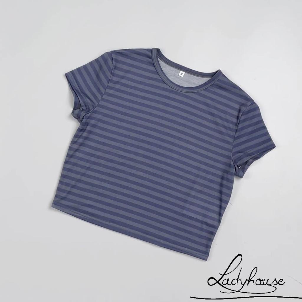 Áo Thun Crop Top Cổ Tròn Tay Ngắn Họa Tiết Kẻ Sọc Thời Trang Mùa Hè Cho Nữ