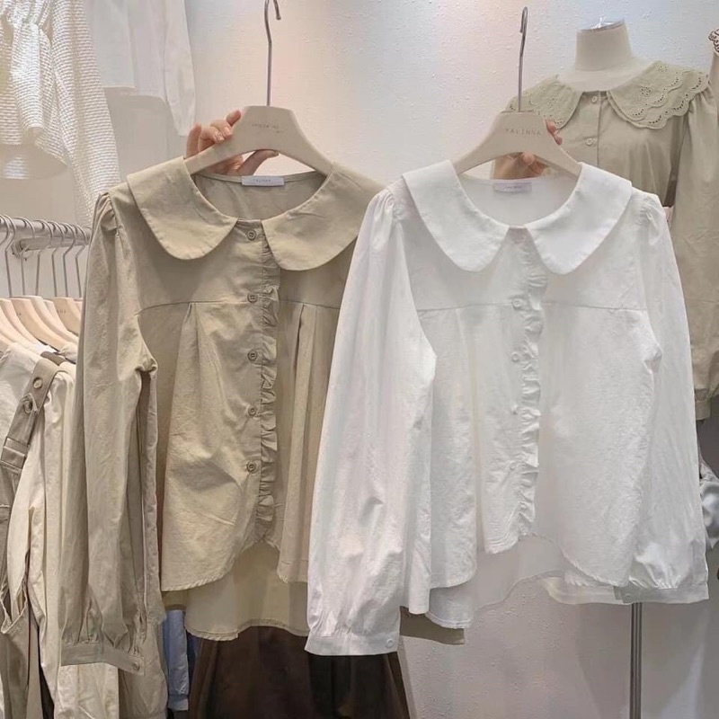 [ Ảnh thật ] Áo sơmi cổ sen tròn bèo dọc khuy trước | BigBuy360 - bigbuy360.vn