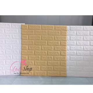 Xốp dán tường màu vàng kem giả gạch 3D cách âm