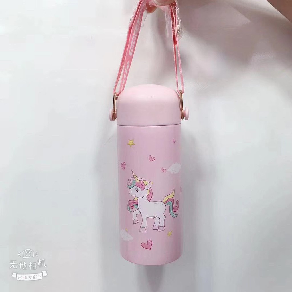 Bình giữ nhiệt unicorn 300ml có dây sách BGN008 Buzz, màu sắc loang cá tính dễ thương xinh xắn cute
