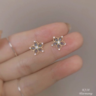 Khuyên tai nữ bạc mạ vàng, bông tai nữ Blue Flower bông hoa đá xanh cực sang, xinh xắn K134| TRANG SỨC BẠC HARMONY