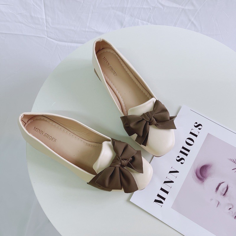 Giày Nữ nơ lụa cao gót đế 3 phân Phong Cách Hàn Quốc 2021 MINN SHOES (D49)