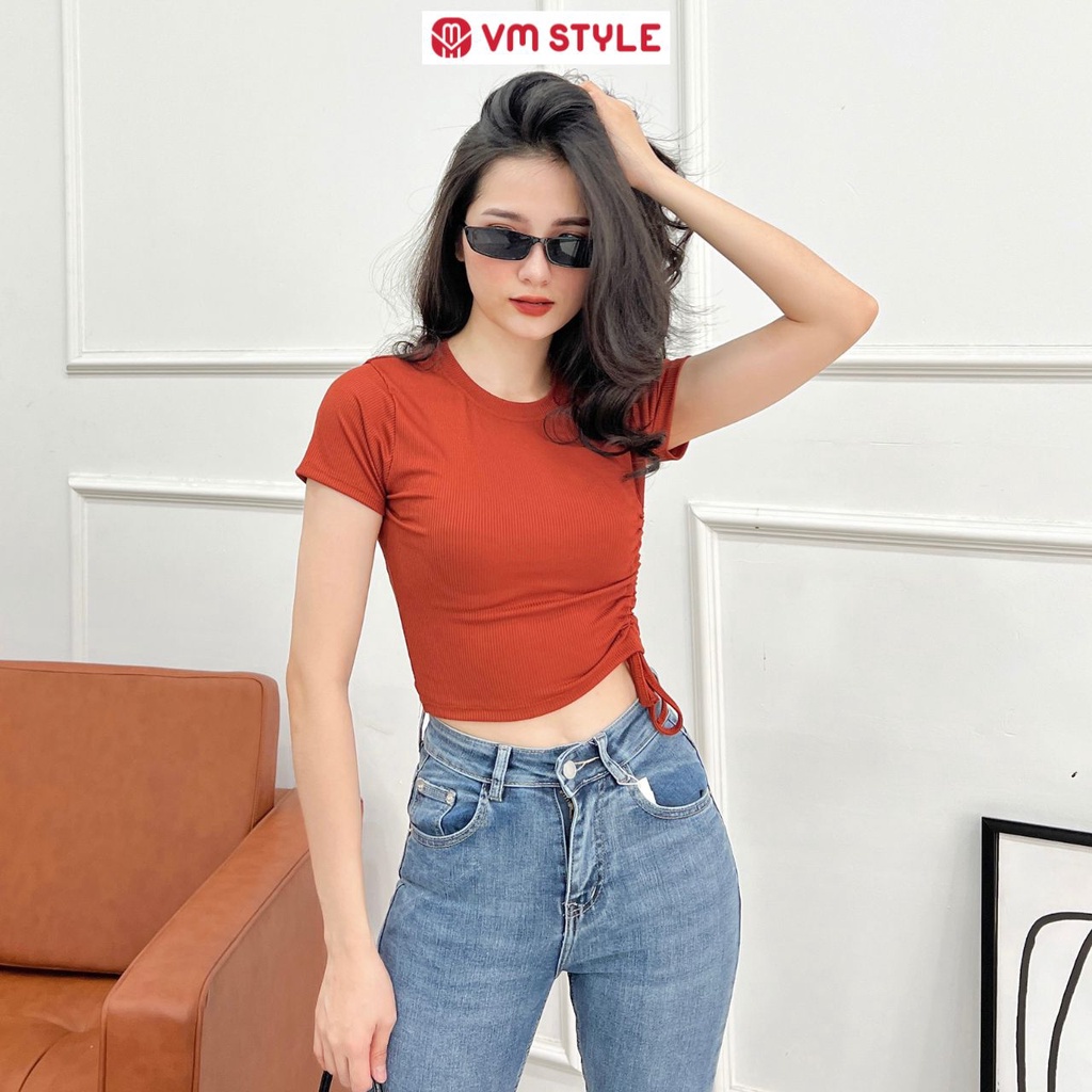 Áo thun tay ngắn VM STYLE rút dây bên nữ ulzzang trơn thời trang 22ATU03T372405 ATU00045