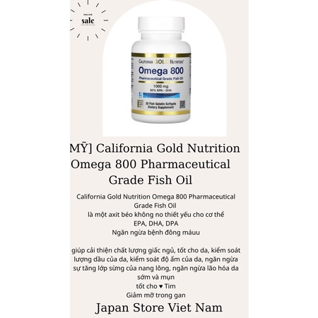 Viên đâu cá  California Gold Nutrition Omega 800 Pharmaceutical Grade Fish Oil 30 viên