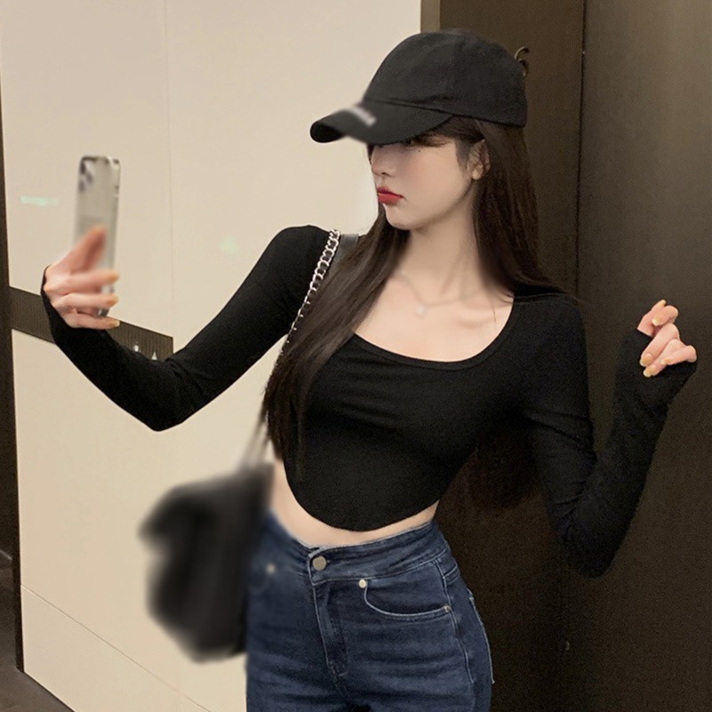 Áo crop top tay dài màu sắc thời trang quyến rũ cho nữ