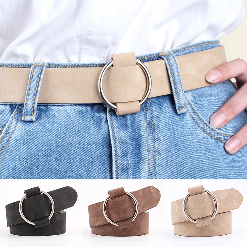 Thắt Lưng Da Khóa Tròn Kim Loại Thời Trang Cho Nữ