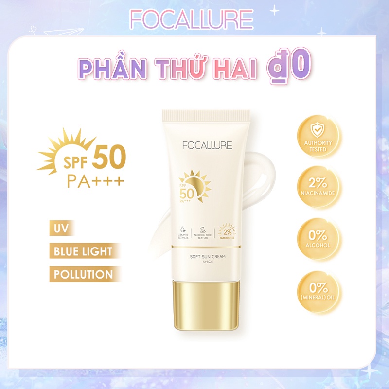 Focallure #Kem Chống Nắng 4 Trong 1 SPF 50 PA+++ 2% Niacinamide 100% Chứa Cồn 0% Không Chứa Axit Hyaluronic