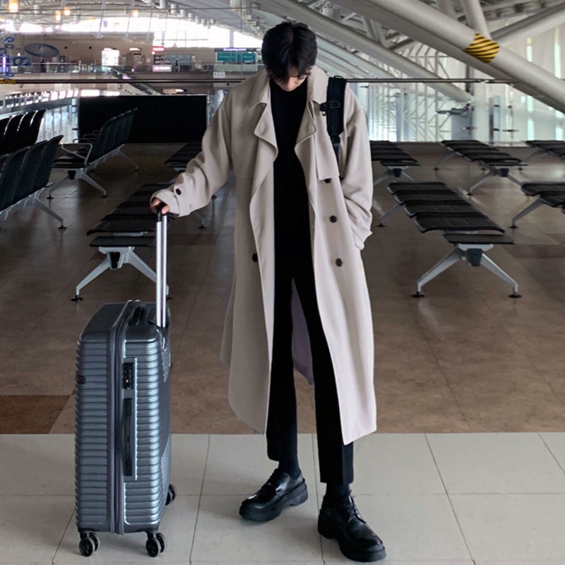 2022 New Autumn Winter Men's Design sense windbreaker Men's medium-and long-style jacket Korean version of casual loose British style coat