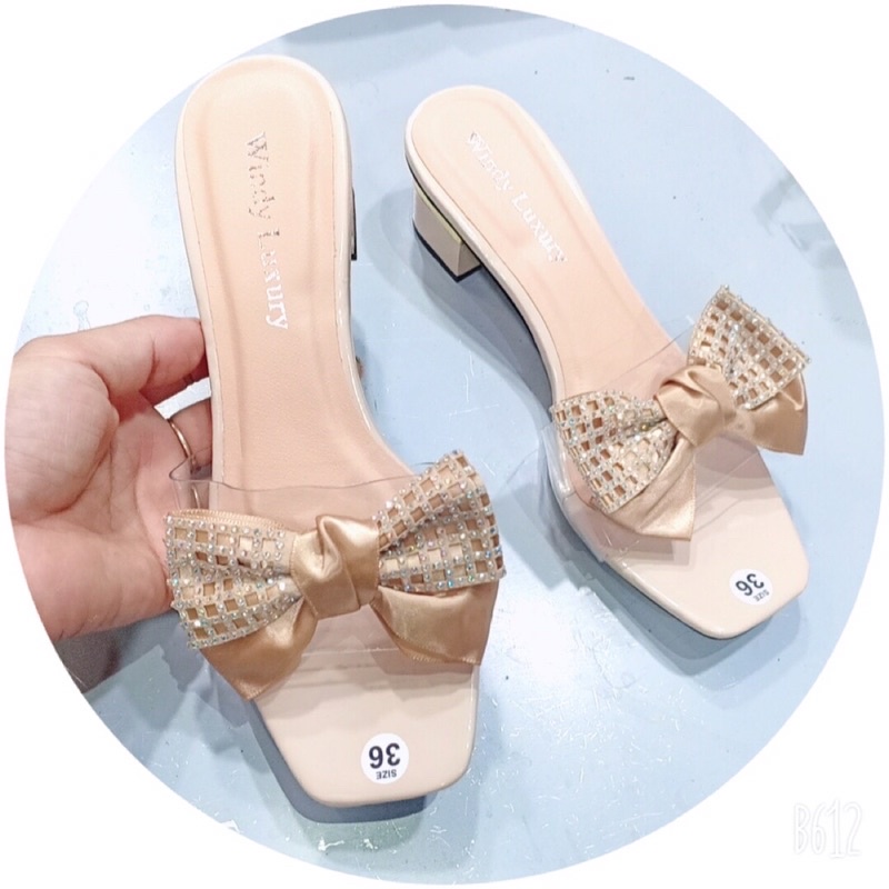 dép lê gót 3 p phối nơ điệu đà siêu xinh