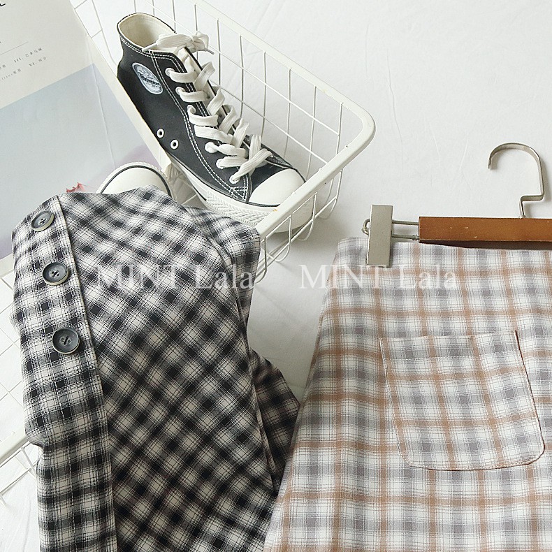 Chân Váy Quảng Châu Caro Đính Nút Túi Trước | BigBuy360 - bigbuy360.vn