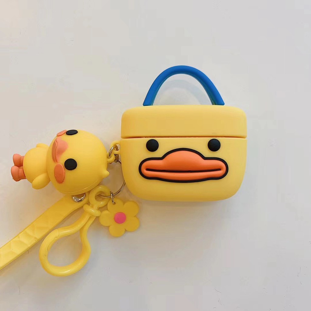 AirPods Pro Case Little Yellow Duck 3d doll Keychian Funny Big Mouth Motif Casing AirPods 3 Apple Airpod Silicone Cover