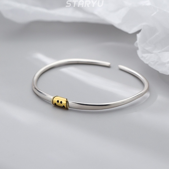 Vòng tay bằng bạc 925 mặt dây hình mặt cười thời trang xinh xắn cho nữ