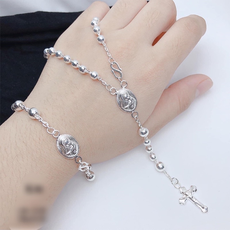 dây chuyền và lăc tay tràng hạt mân côi trang sức Bạc công giáo