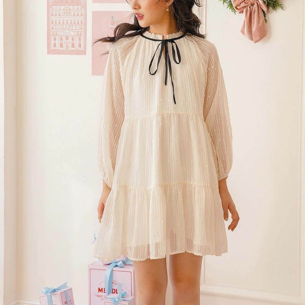 Naked By V - Váy babydoll voan Ivory Dress (trắng kem)