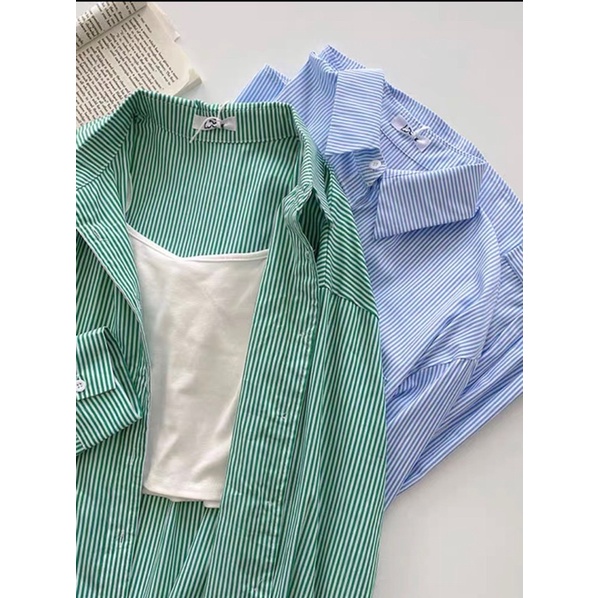 Áo sơmi kẻ sọc túi ngực dáng unisex hàng chuẩn l1 phong các Hàn Quốc -Cuastore.vn