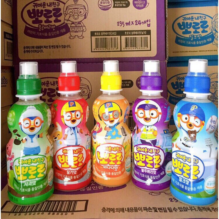 (Date 2022) Nước Pororo Hàn Quốc 235ml 5 vị: Dâu/Táo/Việt quất/Sữa/Trái cây nhiệt đới