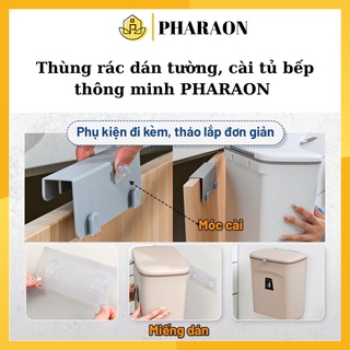 Thùng rác treo tủ bếp dán tường nhà vệ sinh có nắp đậy thông minh dung tích 10 lít - PHARAON