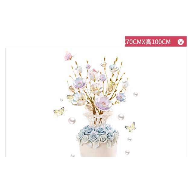 Decal giấy dán tường - bình Hoa mẫu đơn 3D sang trọng cho nhà
