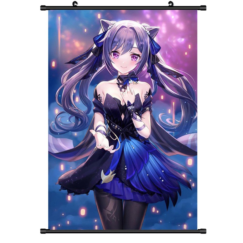 Tranh Vải Canvas Treo Tường Trang Trí Phong Cách Anime Genshin Impact Ganyu Hutao
