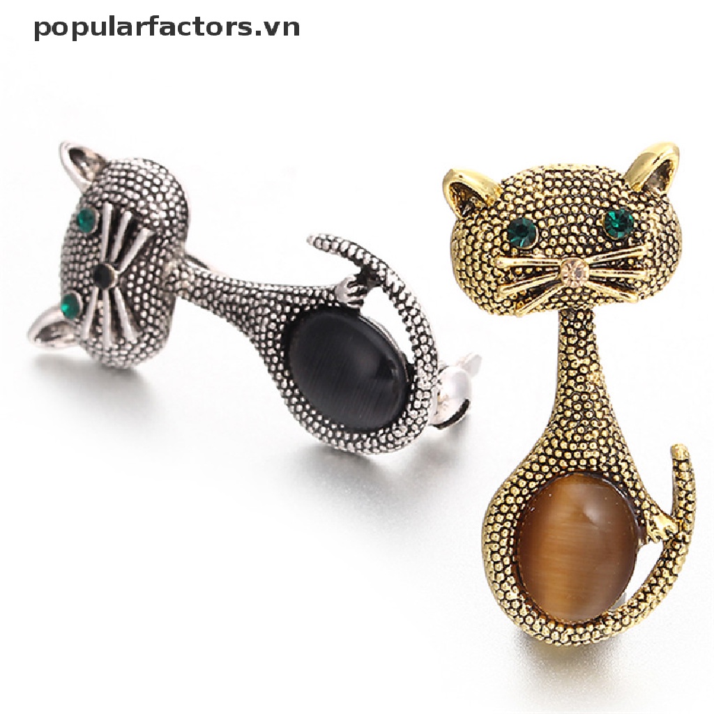 Ghim Cài Áo Hình Mèo Đính Đá Mắt Mèo Độc Đáo