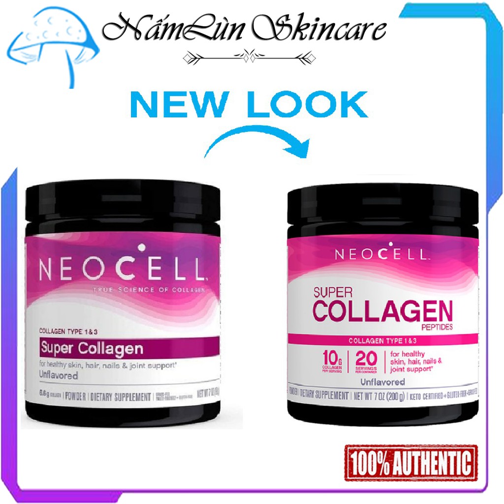 Super Collagen Powder Unflavored  Neocell Dạng Bột 6600 Mg - 198g ~ 200g [ Mẫu mới bill Mỹ ]