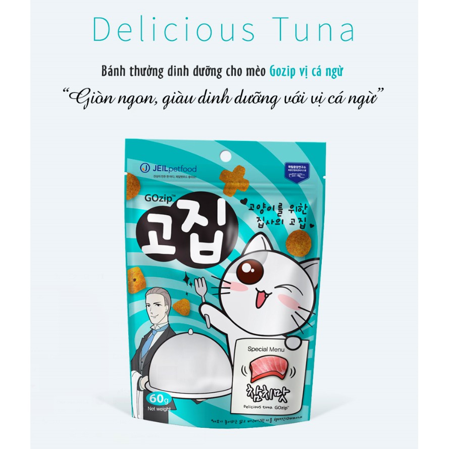 [HSD 22/4/2022] Bánh thưởng cho mèo Gozip Hàn Quốc các vị bò, gà, cá hồi, cá ngừ 60gr