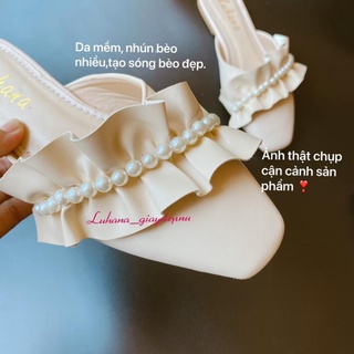 Giày sục nữ siêu hot thời trang nhún bèo đính ngọc Ms: Sục Ngọc