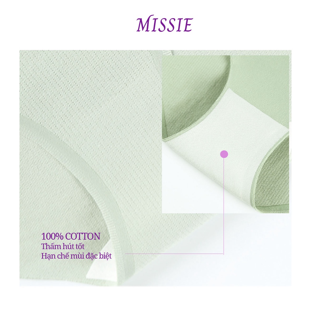 Quần lót nữ trơn cotton nhiều màu, tàng hình không đường may, siêu thấm hút khử mùi Missie Q08