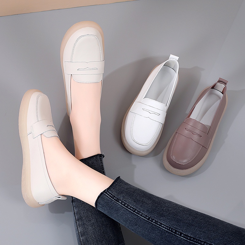 Giày Da Đế Mềm Màu Trắng Cỡ Nhỏ Thời Trang Cho Nữ