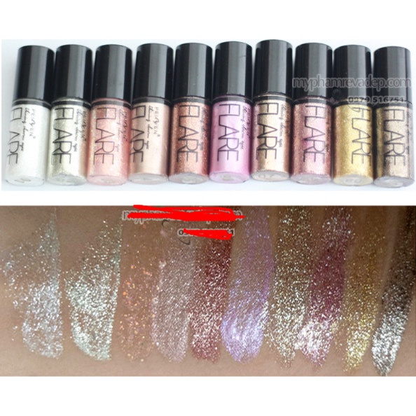 Cây ngắn_Bảng 10 màu Kẻ Mắt Nước Nhũ Kim Tuyến BLACK STYLE