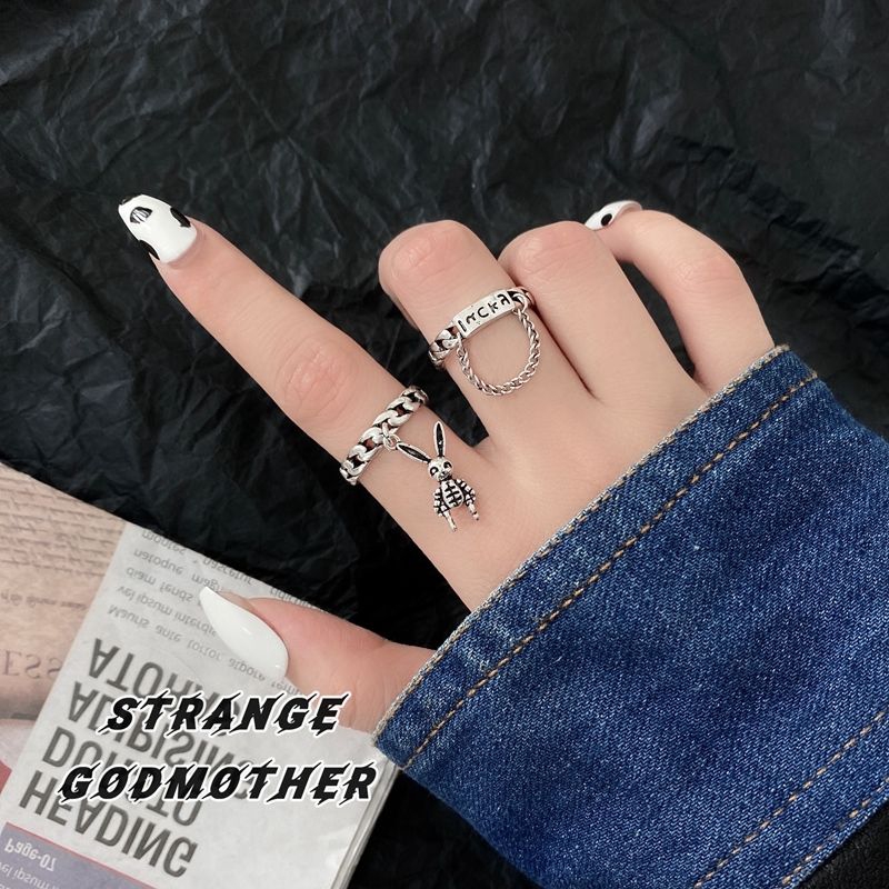 Nhẫn hở phối mặt hình thỏ phong cách retro cá tính