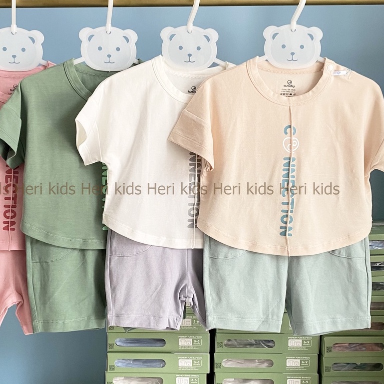 Bộ cộc tay cài vai Bu, Bubaby Kyomi Love 6m - 4Y