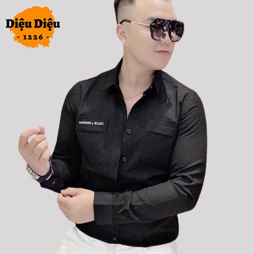 ÁO SƠ MI NAM ĐŨI DÀI TAY TÚI HỘP THÊU CHỮ HÀNG ĐẸP