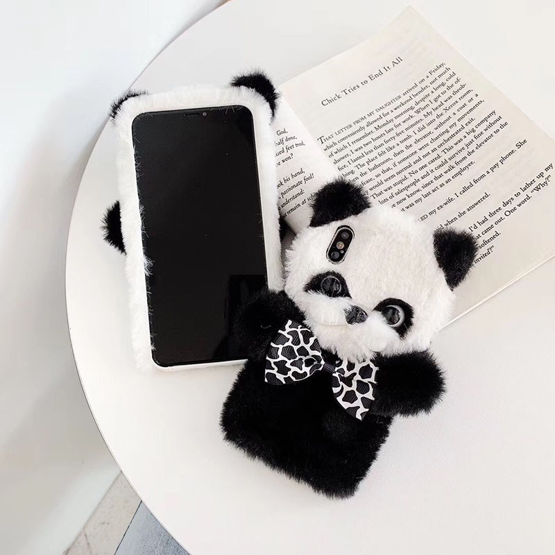 Ốp điện thoại họa tiết gấu Panda nhung lông dành cho iPhone 6 6s 7 8 Plus XS Max 11 Pro max X XR