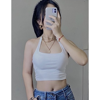 Áo crop body cổ yếm /Trắng