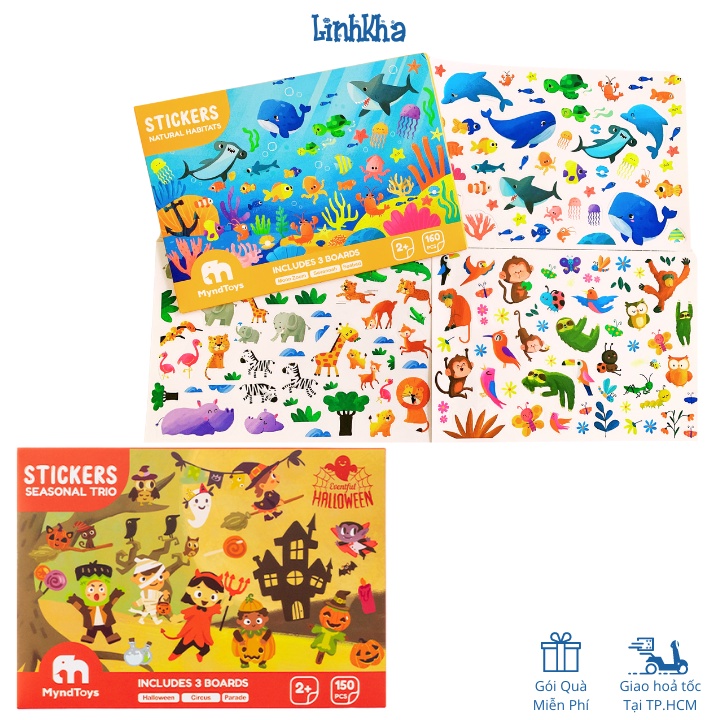 Bộ Tranh Dán Sticker Cho Bé Gồm 3 Tranh Nền và 150 Stickers - MyndToys Singapore - LinhKha