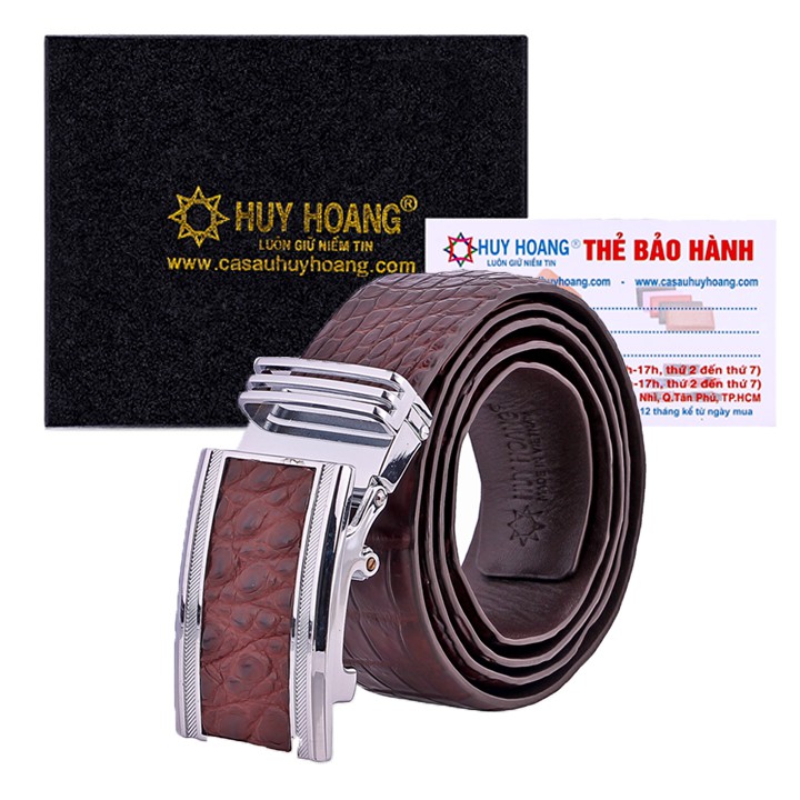 Dây nịt nam da cá sấu Huy Hoàng nguyên con bụng 4P màu nâu đất HP4852