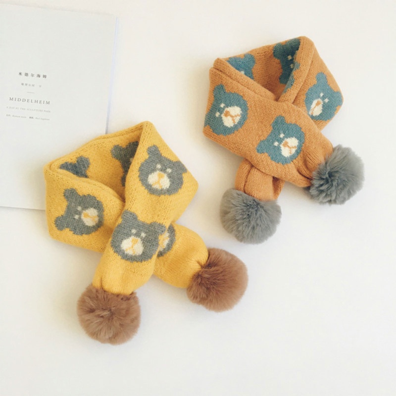 Khăn Choàng Cổ Dệt Kim Dày Dặn Giữ Ấm In Họa Tiết Hoạt Hình Dễ Thương Thời Trang Thu Đông Cho Bé